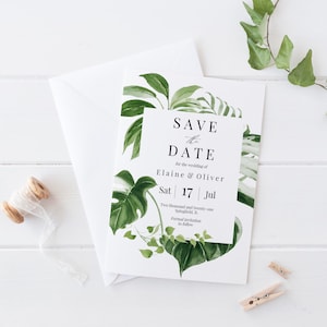 Tropical Save The Date Template, Instant Download, Editable Beach Save The Date Cards Printable, Greenery Save The Date, Templett, C36