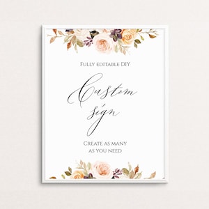 Plantilla de letrero de boda personalizado, descarga instantánea, letrero de boda de otoño, letrero editable personalizado, letrero de boda imprimible Templett C45 de otoño