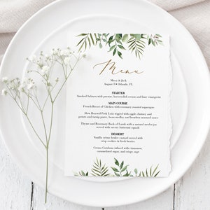 Greenery Menu Template, Instant Download, Editable Wedding Menu Cards, Editable Menu, Foliage Menu, Printable Dinner Menu, Templett, C63