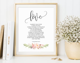 Love Is Patient, Love Is Kind, 1 Corinthians 13:4-8, Bible Print, Wedding Printable, Bible Wall Art, Christian Wall Art, The Sunshine Garden