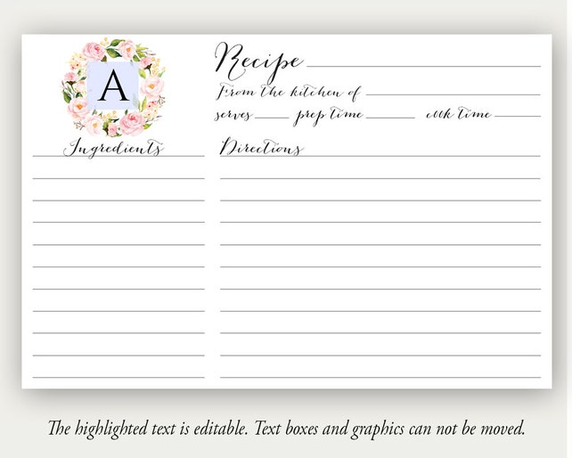 recipe card template editable recipe cards monogram recipe card printable editable recipe cards