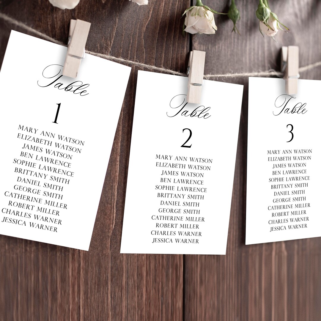 Seating Chart Write In DIY Modern Seating Chart Template, Editable Script Seating Cards ...