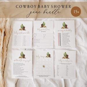 Cowboy Baby Shower Game Bundle Printable Boy Baby Shower Game Kit Templates Family Traditions Book Request Rodeo Baby Game Set Templett C86