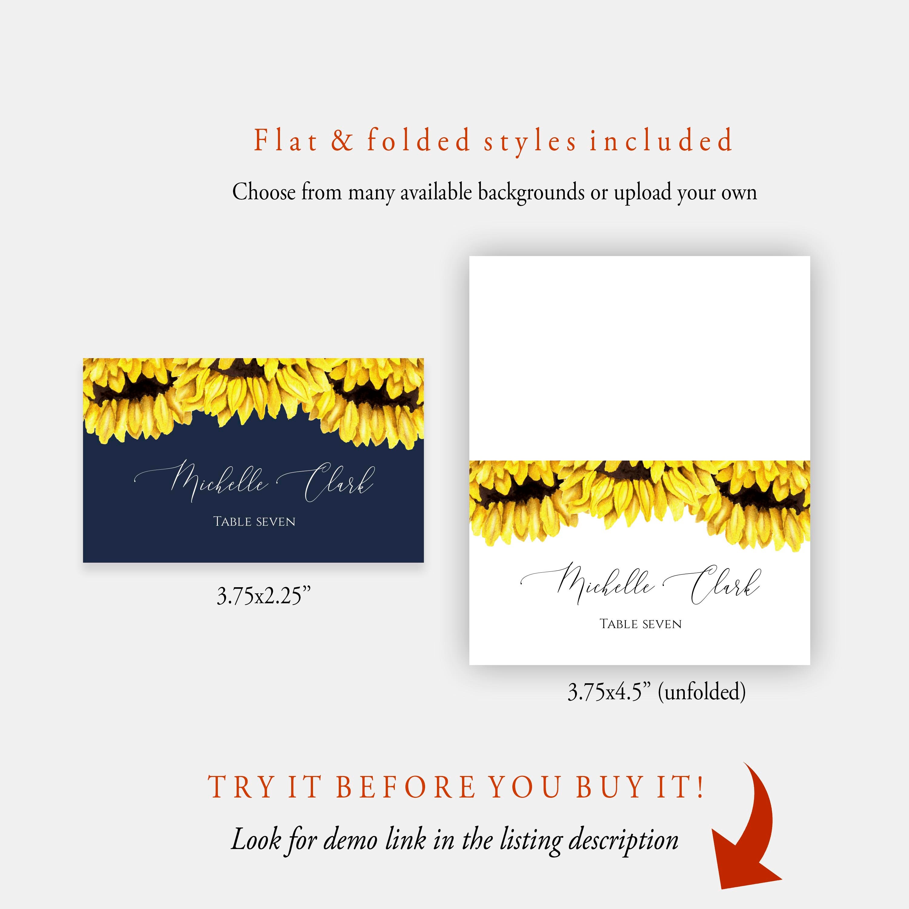 Sunflower Place Cards Printable Place Cards Wedding Editable - Etsy