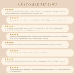 May include: A customer review graphic featuring the heading CUSTOMER REVIEWS in brown text, followed by eight individual five-star ratings and written testimonials displayed in white rounded rectangular boxes on a light beige background.