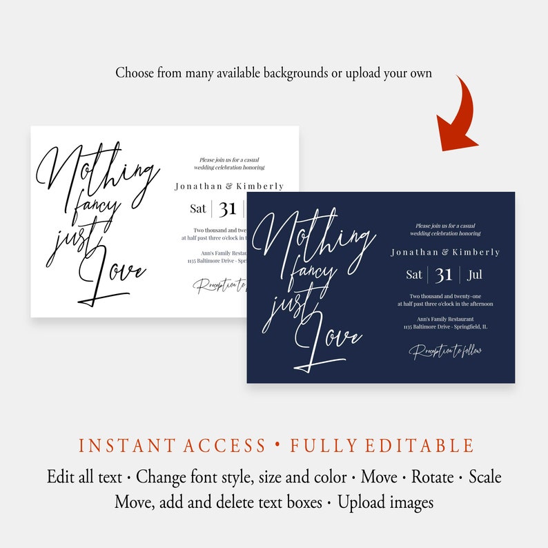 Nothing Fancy Just Love Wedding Invitation Instant Download | Etsy