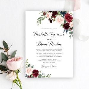 Hochzeitseinladung druckbare, 100% bearbeitbare Hochzeitseinladung nur, burgunderrote Hochzeitseinladungsvorlage, sofortiger Download, Templett, C6