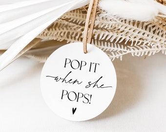 Etiqueta editable "Pop It When She Pops" para recuerdo de baby shower, etiqueta para mini botella de champán, regalo de baby shower, etiqueta "Pop It" para recuerdo de baby shower, Templett