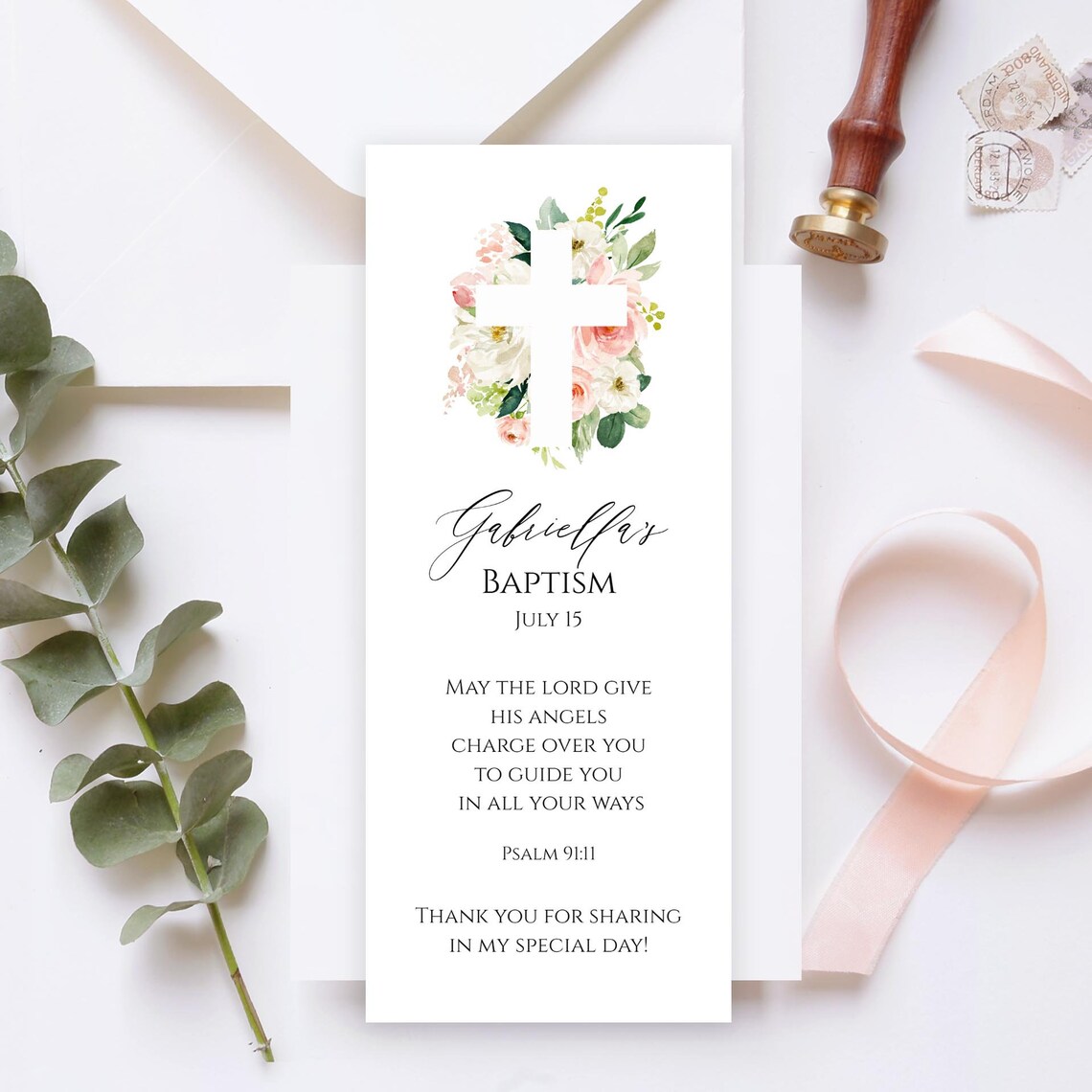 Baptism Bookmark Template Instant Download Editable Bookmark | Etsy