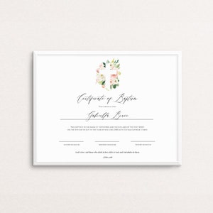 Plantilla de certificado de bautismo, certificado de dedicación de bebé, niña, descarga instantánea, certificado de bautizo de Greenery Cross, Templett, C9