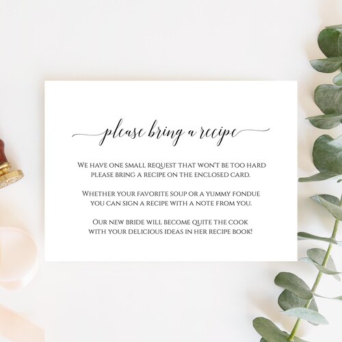 Recipe Card for the Bride Bring a Recipe Bridal Shower Etsy