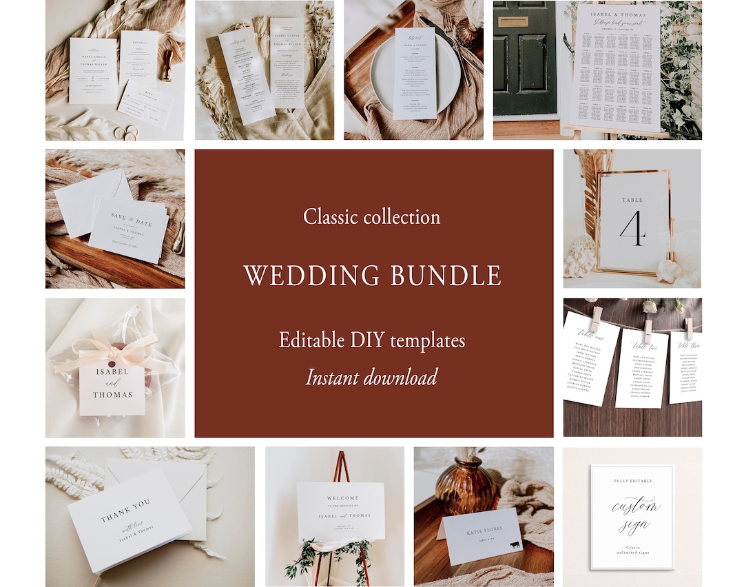Classic Wedding Bundle, Formal Wedding Bundle Template Set, Modern ...