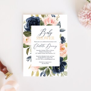 Boho Baby Shower Invitation Template Download, 100% Editable, Printable Baby Shower Invitation Blush And Navy, Instant Download Templett C24