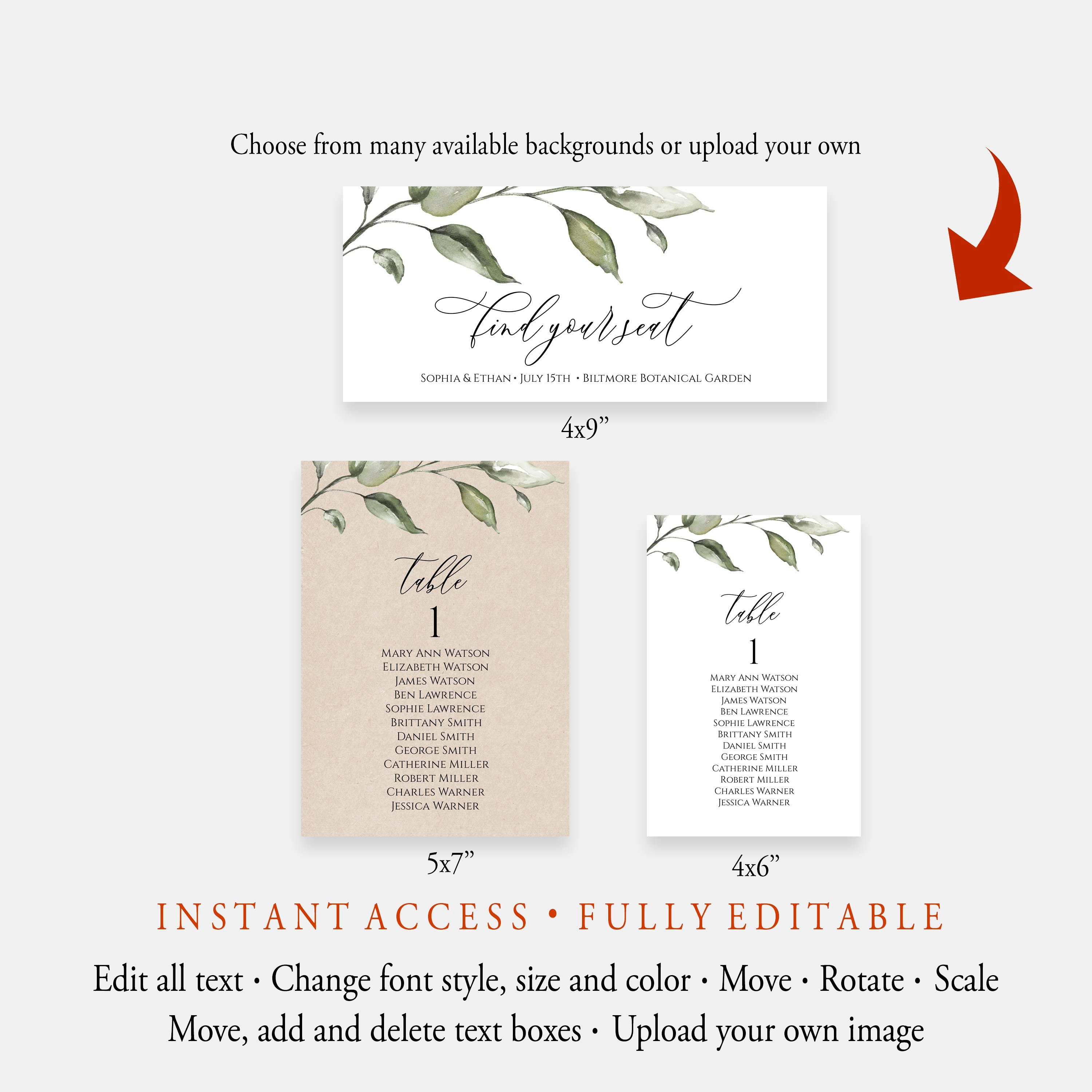 Printable Seating Chart Template Editable Seating Cards - Etsy