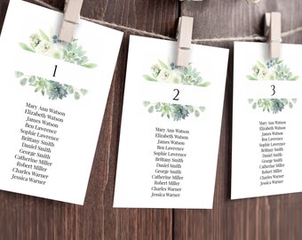 Succulent Seating Chart Template, Editable Seating Cards, Seating Chart Sign, Wedding Seating Chart Template, Instant Download, Templett C15