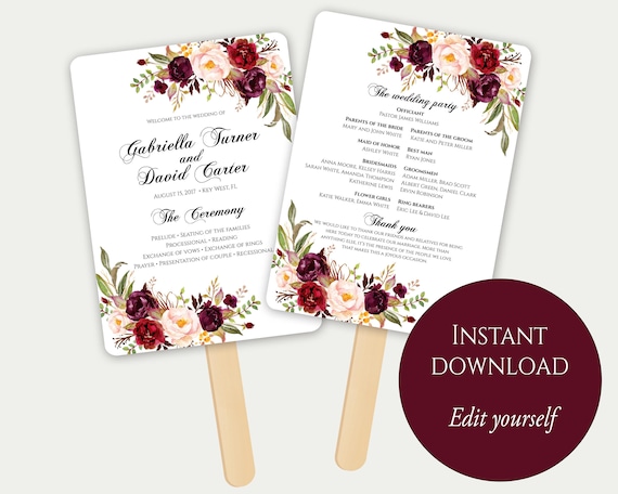 Fan Program Template Fan Wedding Program Ceremony Program Etsy