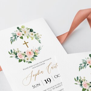 Baptism Invitation Template, Fully Editable Baptism Invite, Christening Invitation, Printable Baptism Invitation, Botanical, Templettl, C9