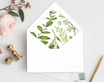 Boho Envelope Liner, Sage Green A6 and A7 Euro Flap & Square Flap Template,  Printable DIY Greenery Wedding Envelope Liners, Ella 