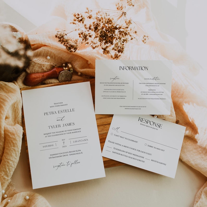 Minimalist Wedding Invitation Template, Modern Wedding Invitation Suite, Editable Wedding Invite, Classic Invitation Set Clean, Templett C70 image 2