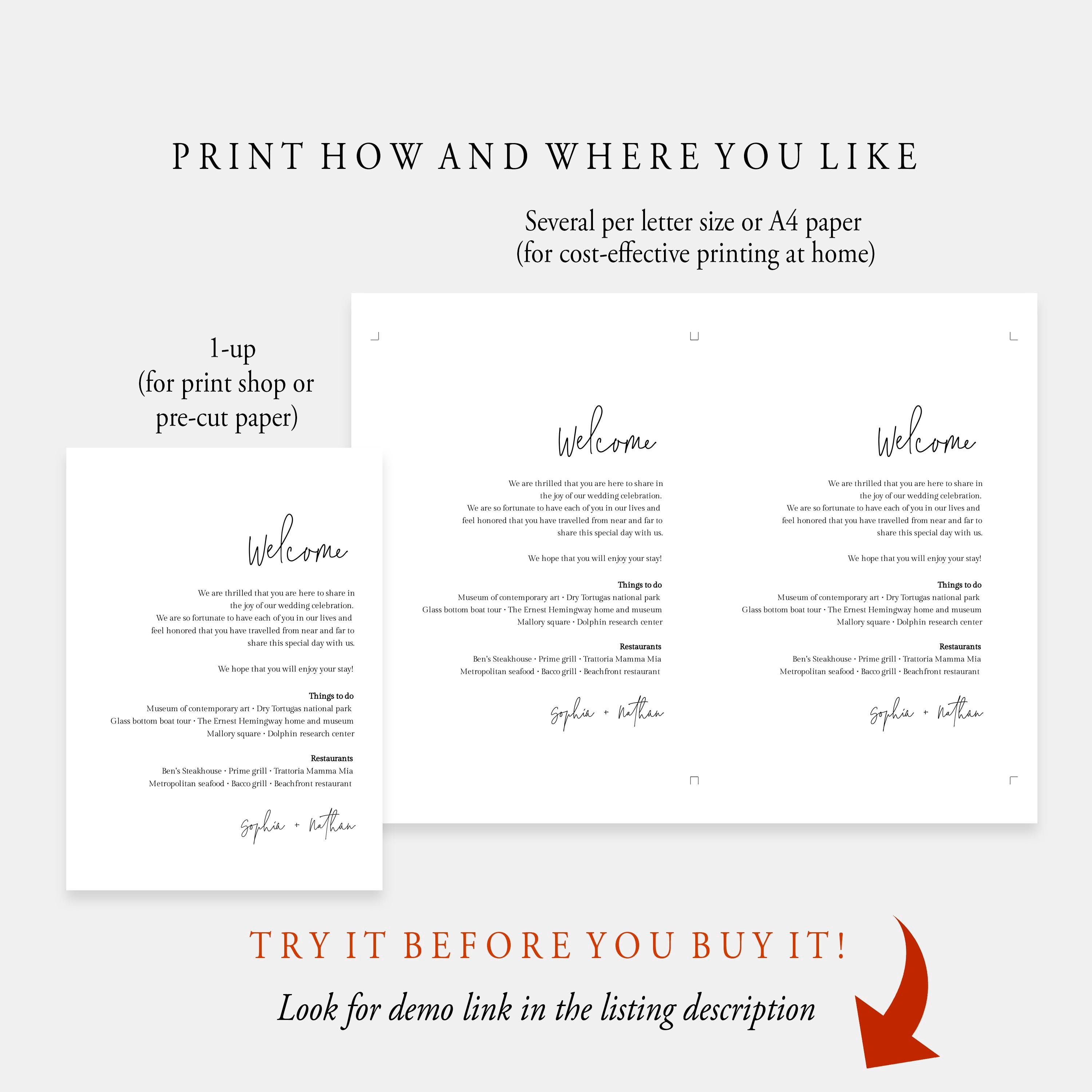 Minimalist Wedding Itinerary Printable Editable Welcome Etsy