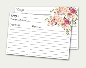 Recipe Card, Bridal Shower Recipe Card, Printable Card, DIY Recipe Card, Floral Recipe Card, Recipe Card Printable, Roses Recipe Card, C1