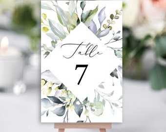 Wedding Table Numbers, Fully editable, Templett, Printable Table Numbers, Greenery Table Numbers, 4x6, 5x7, Banquet Table Numbers, C12