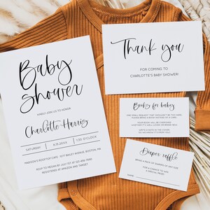 Gender Neutral Baby Shower Invitation Bundle Minimalist Books For Baby Template Pack Editable Diaper Raffle Set Thank You Card Templett C111