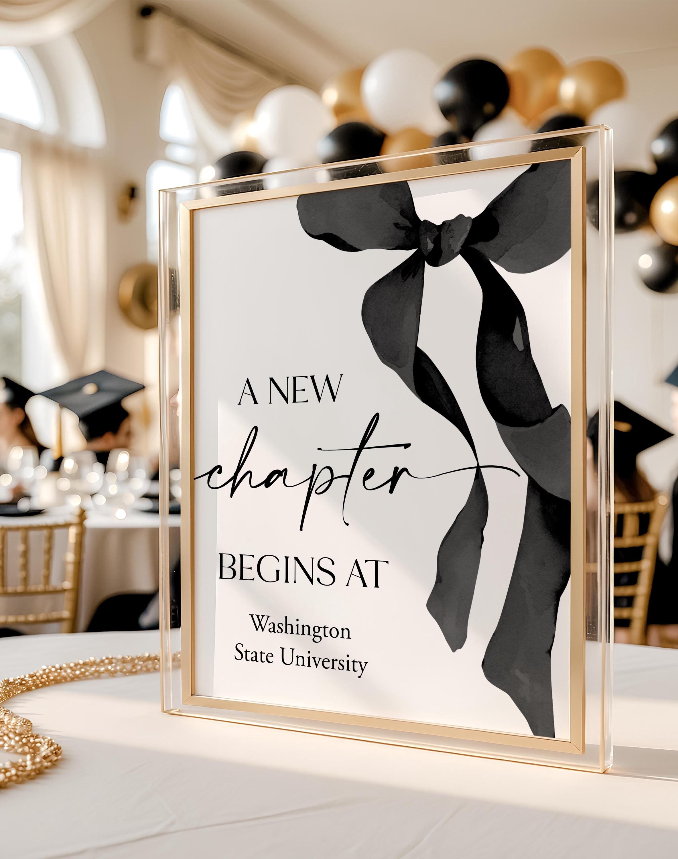 Bow Graduation A New Chapter Begins Sign Coquette Graduation Sign Black ...