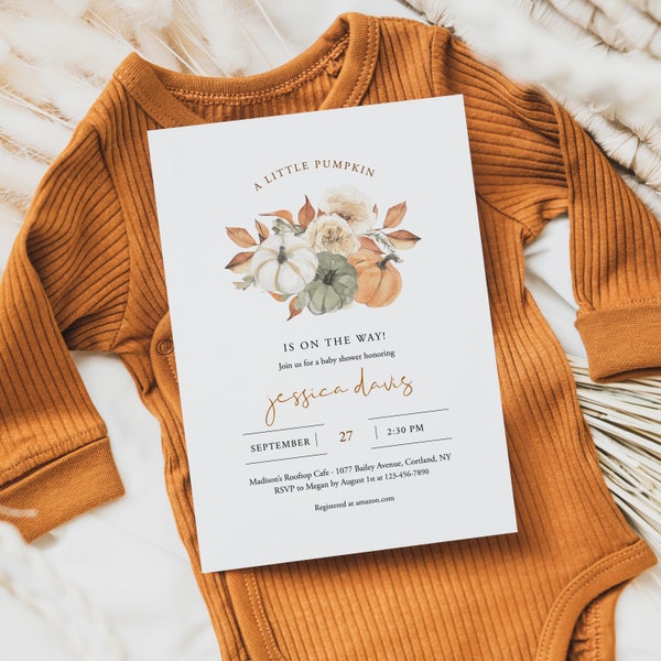 A Little Pumpkin Is On The Way Invitation Template Little Pumpkin Baby Shower Invitation Pumpkin Fall Baby Shower Invite Digital Templet C96