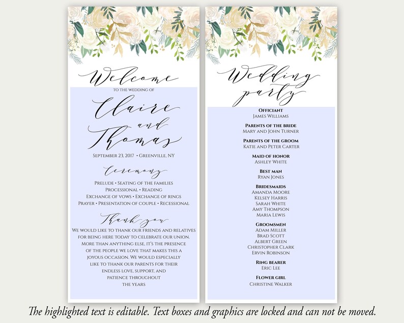 Instant Download Editable Program Wedding Program Template PDF Gold Wedding Program Printable Order Of Ceremony Ceremony Template C3