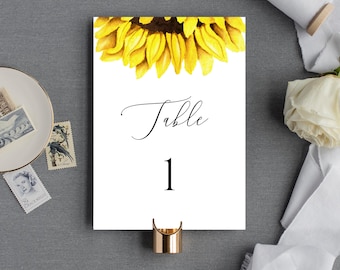 Sunflower Table Number Template, Instant Download, Editable Table Numbers, Printable Table Number Cards, Wedding Table Card, Templett, C32