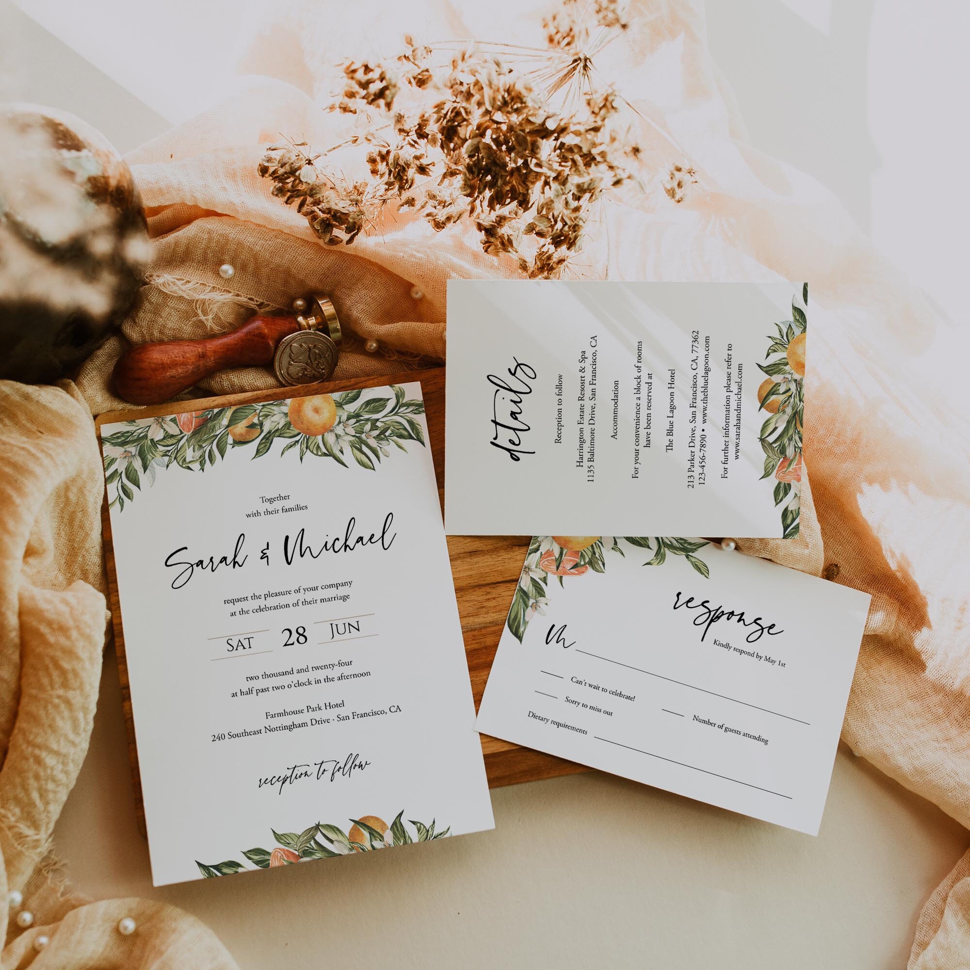 Orange Wedding Invitation Set Printable Citrus Invitation - Etsy