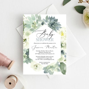 Succulent Baby Shower Invitation Template, 100% Editable, Printable Baby Shower Invitation, Printable Invite, Instant Download, Templett C15