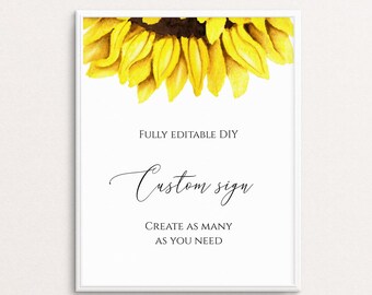 Editable Wedding Sign Template, Instant Download, Sunflower Signage, Custom Self-Editable Sign, Printable Wedding Signs Floral, Templett C32