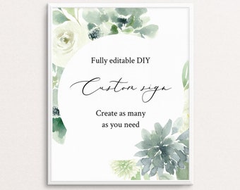 Custom Wedding Sign Template, Fully Editable, Templett, Self-Editable Succulent Sign, Printable Sign, Wedding Signs, 100% Editable, C15