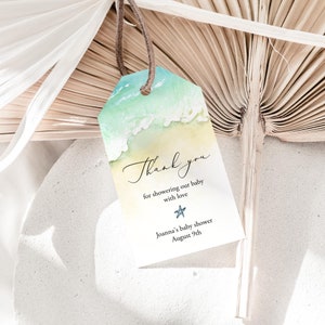Strand Dankeschön-Tag-Vorlage, 100% bearbeitbar, Babyparty-Dankeschön-Tag druckbar, Ozean-Favor-Tag, Küstengeschenkanhänger-Download, Templett, C56