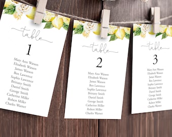 Lemon Seating Chart Template, Editable Citrus Seating Cards, Printable Wedding Seating Chart Sign, Summer, Instant Download, Templett, C68