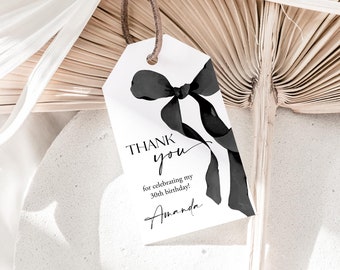 Bow Birthday Thank You Tag Bow Black Bow Favor Tag Printable Birthday Tag For Birthday Ribbon Editable Gift Tag Template DIY Templett, C103