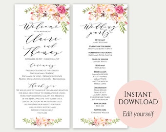 Wedding Program Template, Ceremony Printable Template, Wedding Program Printable, Order Of Ceremony, Editable Program, Template Download, C1