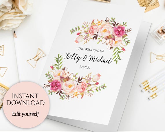 folded wedding program template folded ceremony template etsy