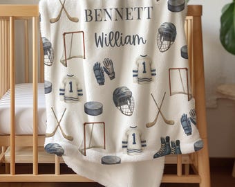 Personalized Hockey Blanket Ice Hockey Nursery Gift Baby Shower Sports Baby Blanket Newborn Boy Keepsake with Name Infant Throw Minky B43