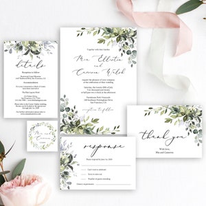Wedding Invitation, Fully Editable, Printable Invitation Template, Invitation Suite, Wedding Invite Templett, Greenery Invitation Set, C12