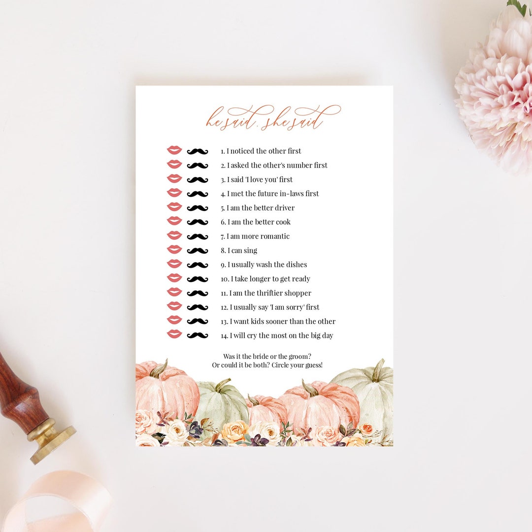 Editable He Said She Said Template, Pumpkin He Said She Said, Printable ...