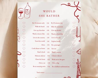 Hand Drawn Would She Rather Birthday Game Paris Bridal Shower Guess Who Said It French Shower Game Template Bachelorette Game Templett, C119