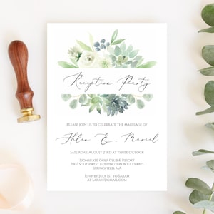 Reception Party Invitation Template, 100% Editable Text, Printable Reception Only Invite, Succulent Wedding Reception Invites, Templett, C15