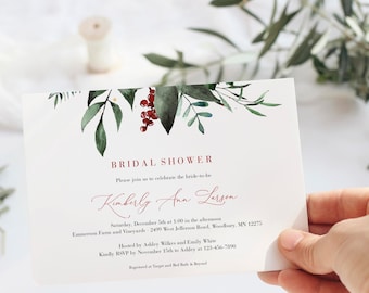 Winter Bridal Shower Invitation, Editable Christmas Bridal Shower Invitation Template, Printable Landscape Invite Download, Templett, C57