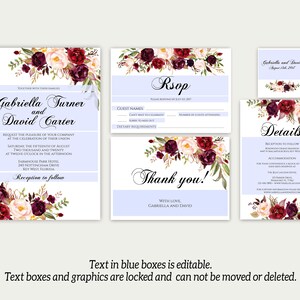 Wedding Invitation Template, Invitation Suite Template, Marsala Wedding Invitation, Editable Wedding Invite, Instant Download, Printable image 2