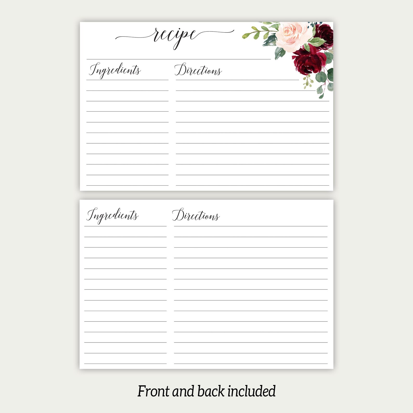 Printable Recipe Card Bridal Shower Recipe Card Floral Recipe - Etsy