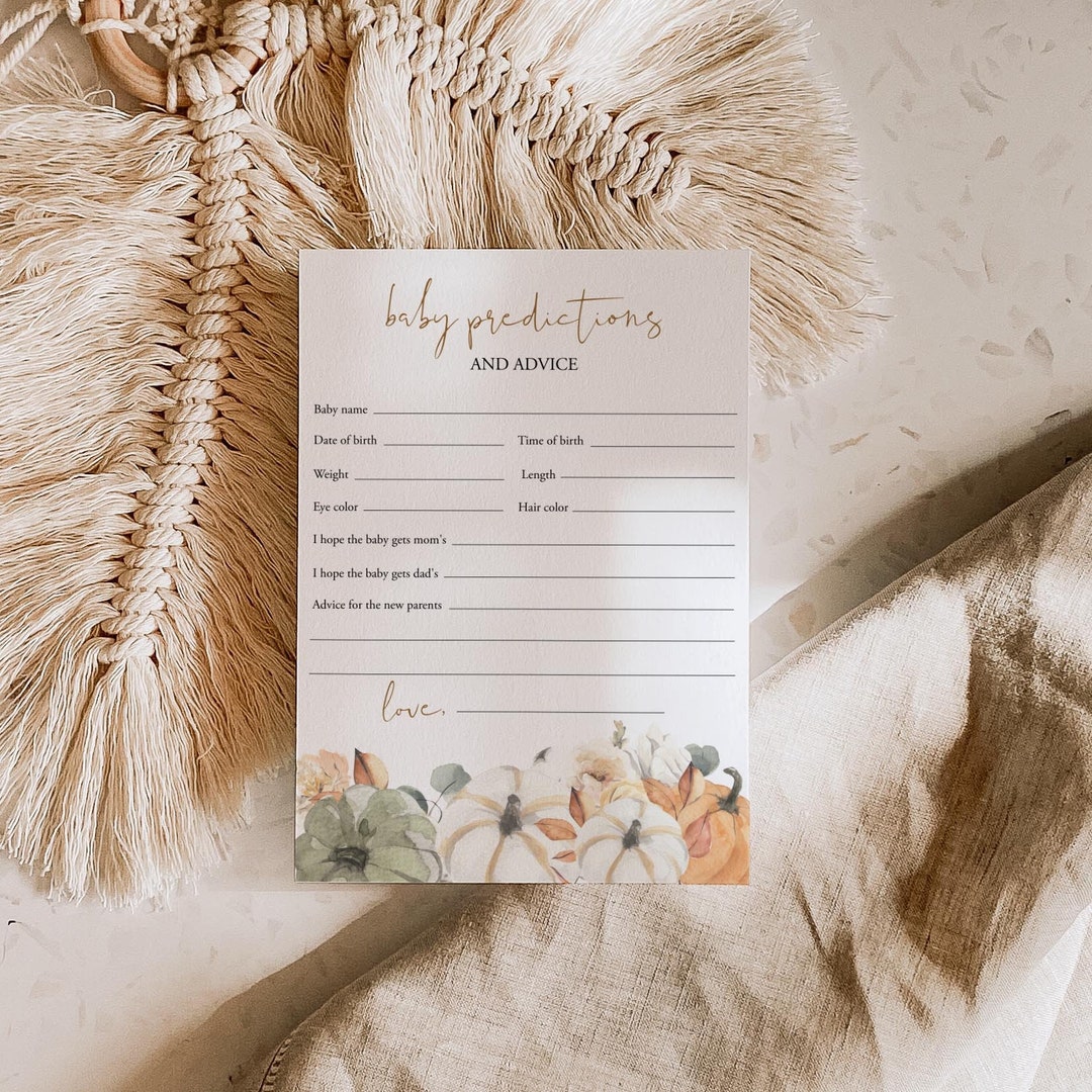 Pumpkin Baby Predictions Card Printable Predictions for Baby Editable ...