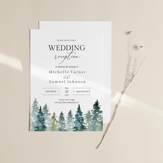 Forest Wedding Reception Invitation Template Printable | Etsy